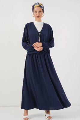 Kadın Ayrobin Kimono Etek İkili Takım 8047 - Lacivert 