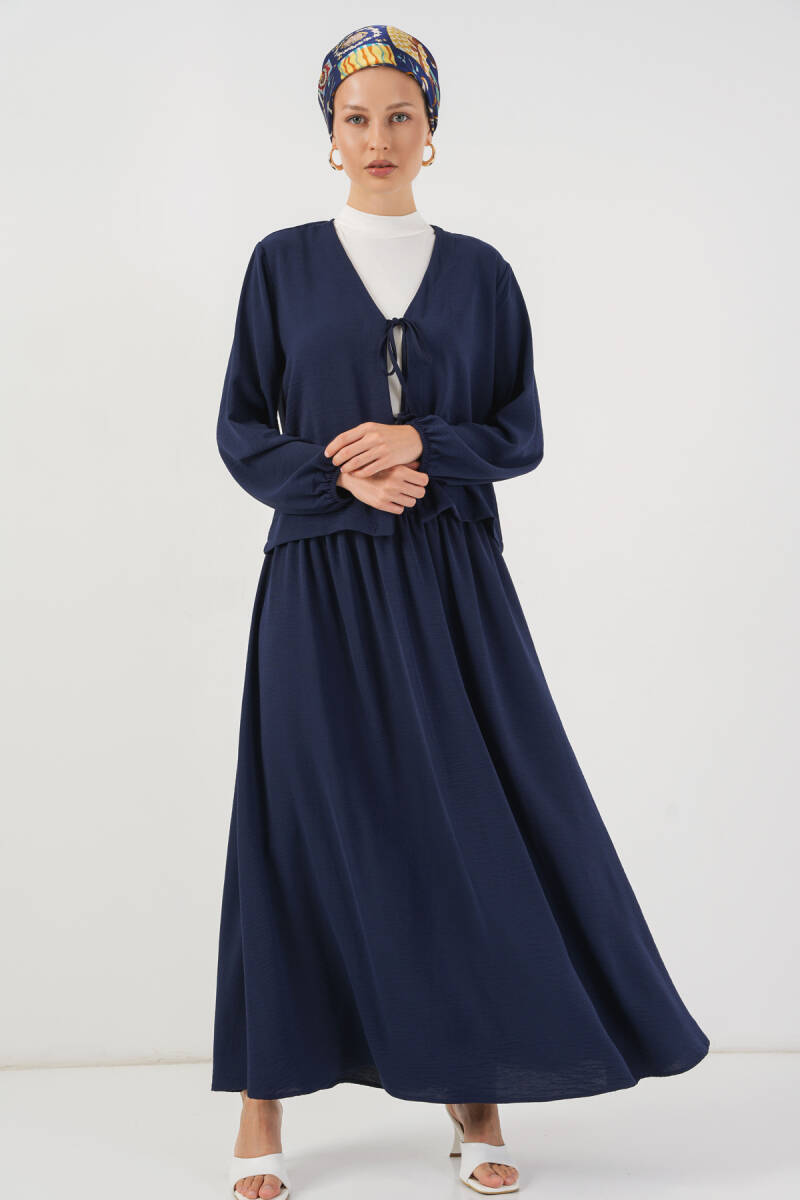 Kadın Ayrobin Kimono Etek İkili Takım 8047 - Lacivert - BİGDART