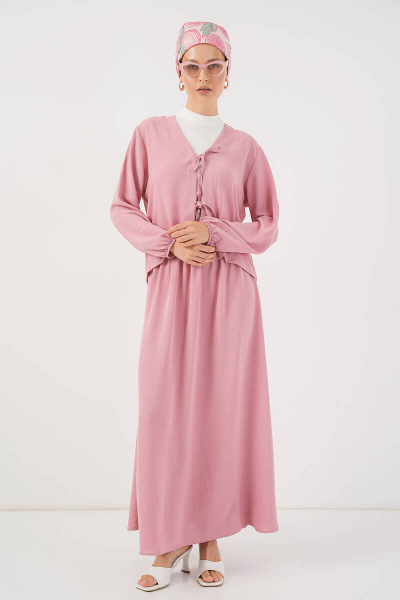 Kadın Ayrobin Kimono Etek İkili Takım 8047 - Pembe - BİGDART