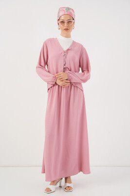 Kadın Ayrobin Kimono Etek İkili Takım 8047 - Pembe 