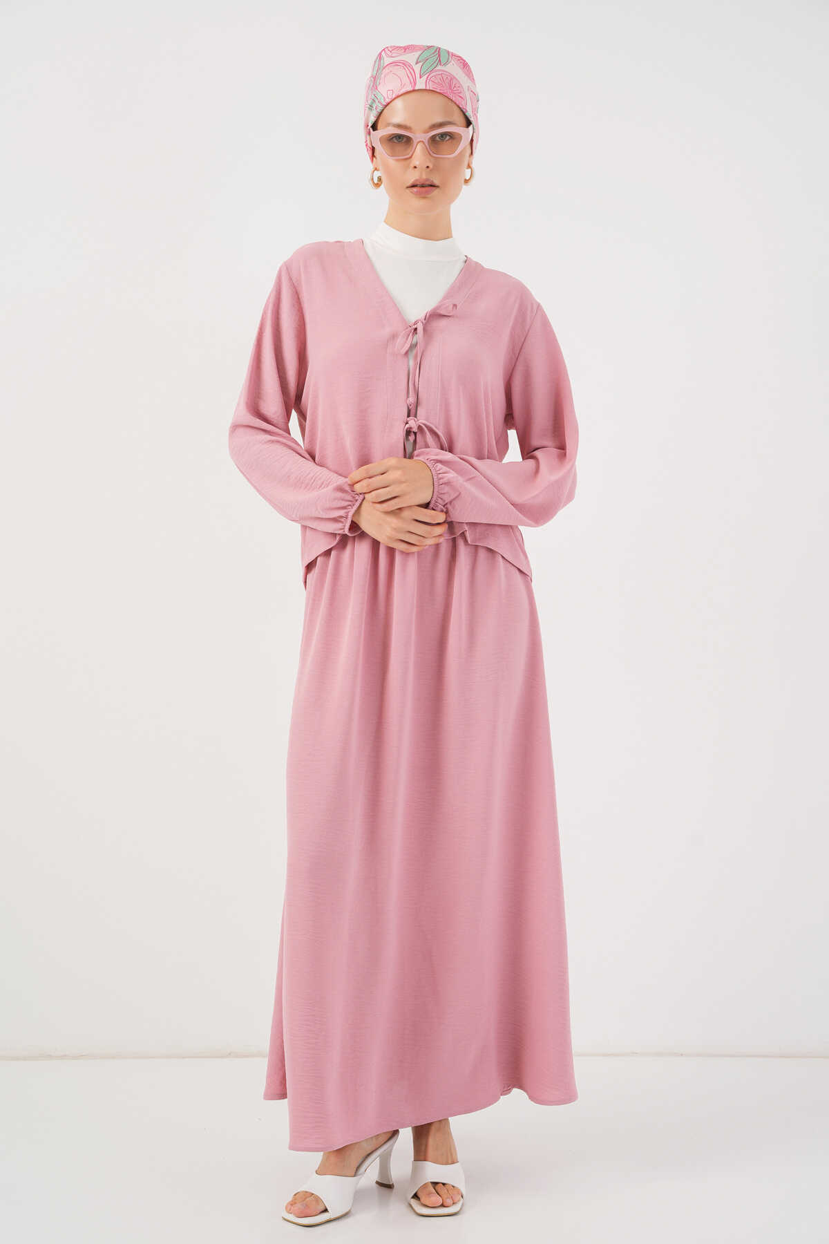 Kadın Ayrobin Kimono Etek İkili Takım 8047 - Pembe - 1