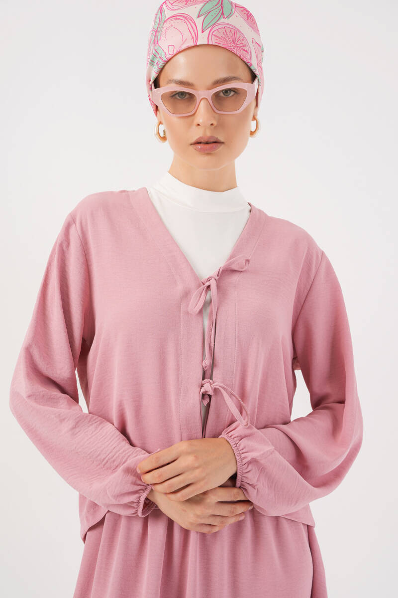 Kadın Ayrobin Kimono Etek İkili Takım 8047 - Pembe (1)