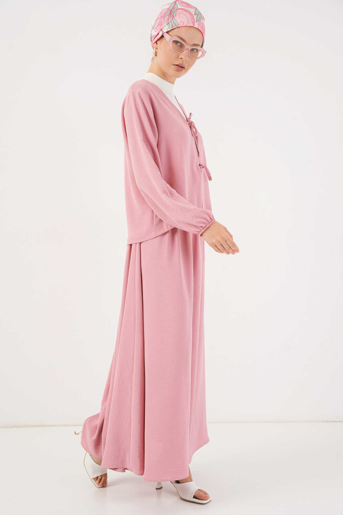 Kadın Ayrobin Kimono Etek İkili Takım 8047 - Pembe - 3