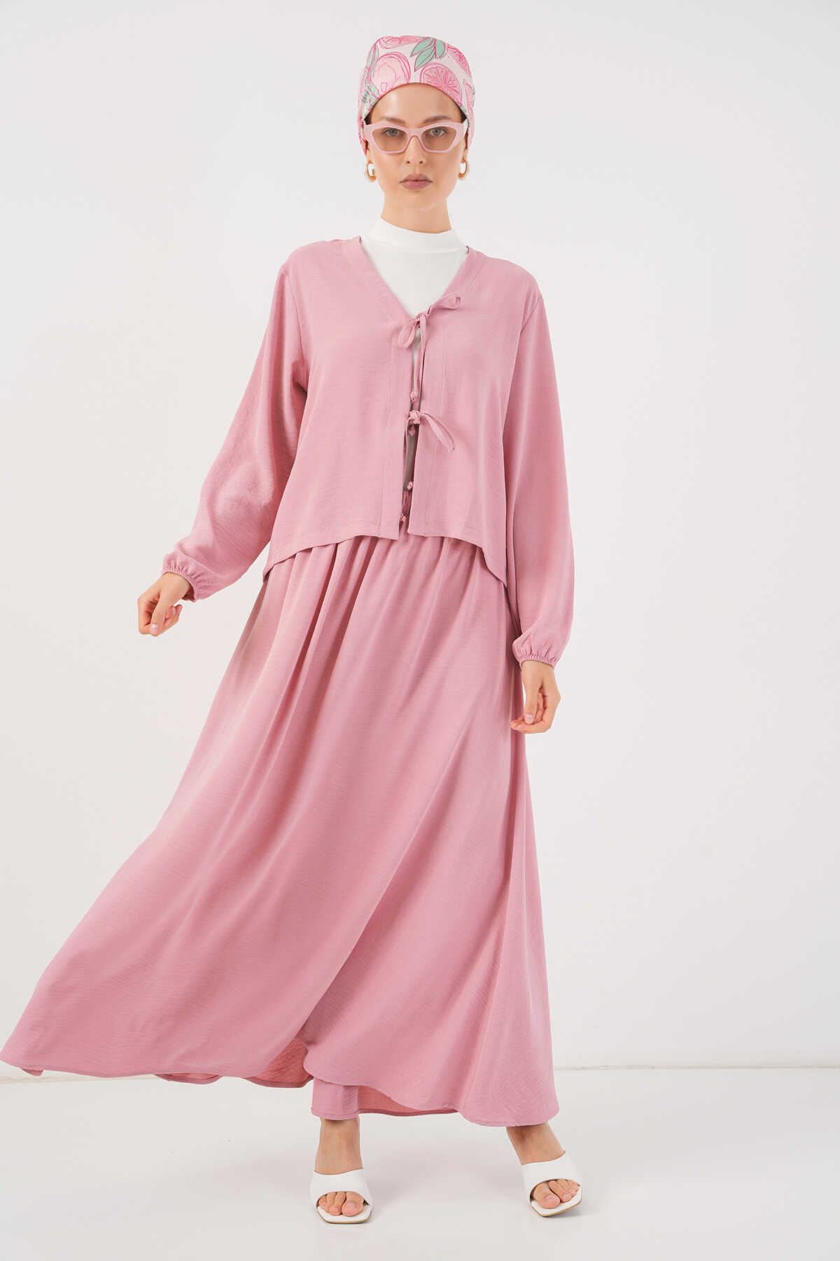 Kadın Ayrobin Kimono Etek İkili Takım 8047 - Pembe - 4