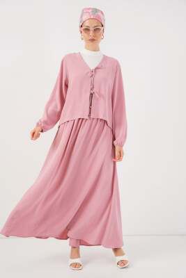 Kadın Ayrobin Kimono Etek İkili Takım 8047 - Pembe - 4