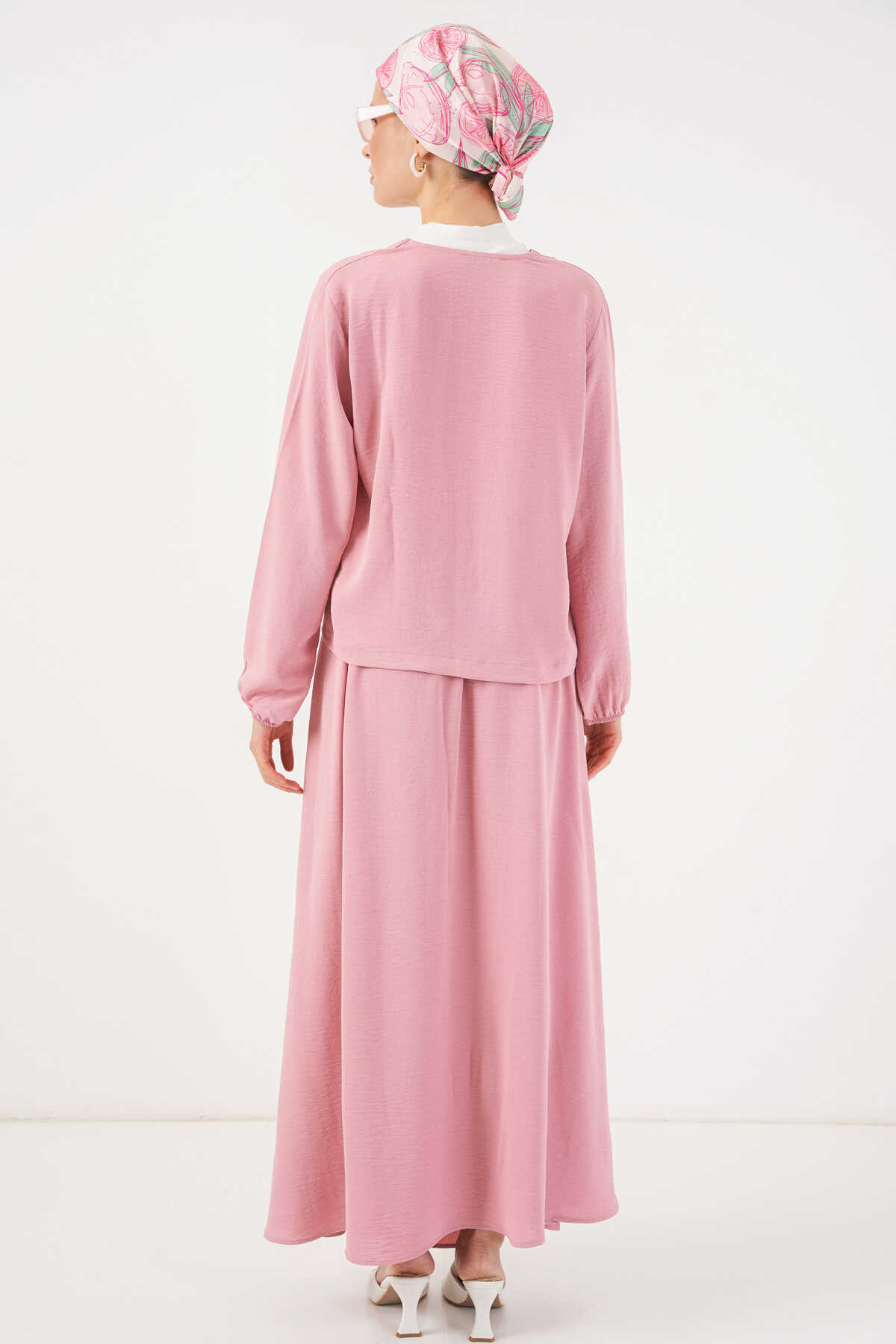 Kadın Ayrobin Kimono Etek İkili Takım 8047 - Pembe - 7