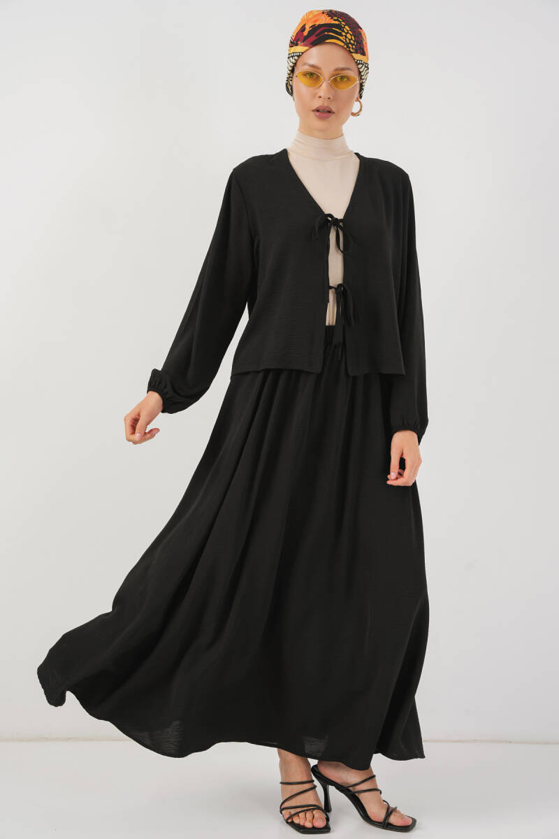 Kadın Ayrobin Kimono Etek İkili Takım 8047 - Siyah - BİGDART