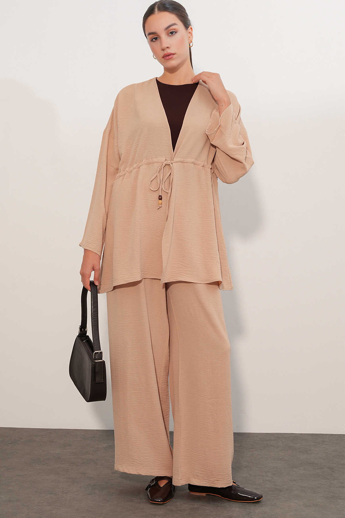 Kadın Ayrobin Kimono Pantolon İkili Takım 30101 - Bej - 1