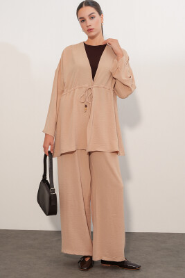 Kadın Ayrobin Kimono Pantolon İkili Takım 30101 - Bej - 1