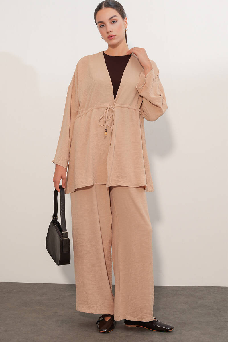 Kadın Ayrobin Kimono Pantolon İkili Takım 30101 - Bej
