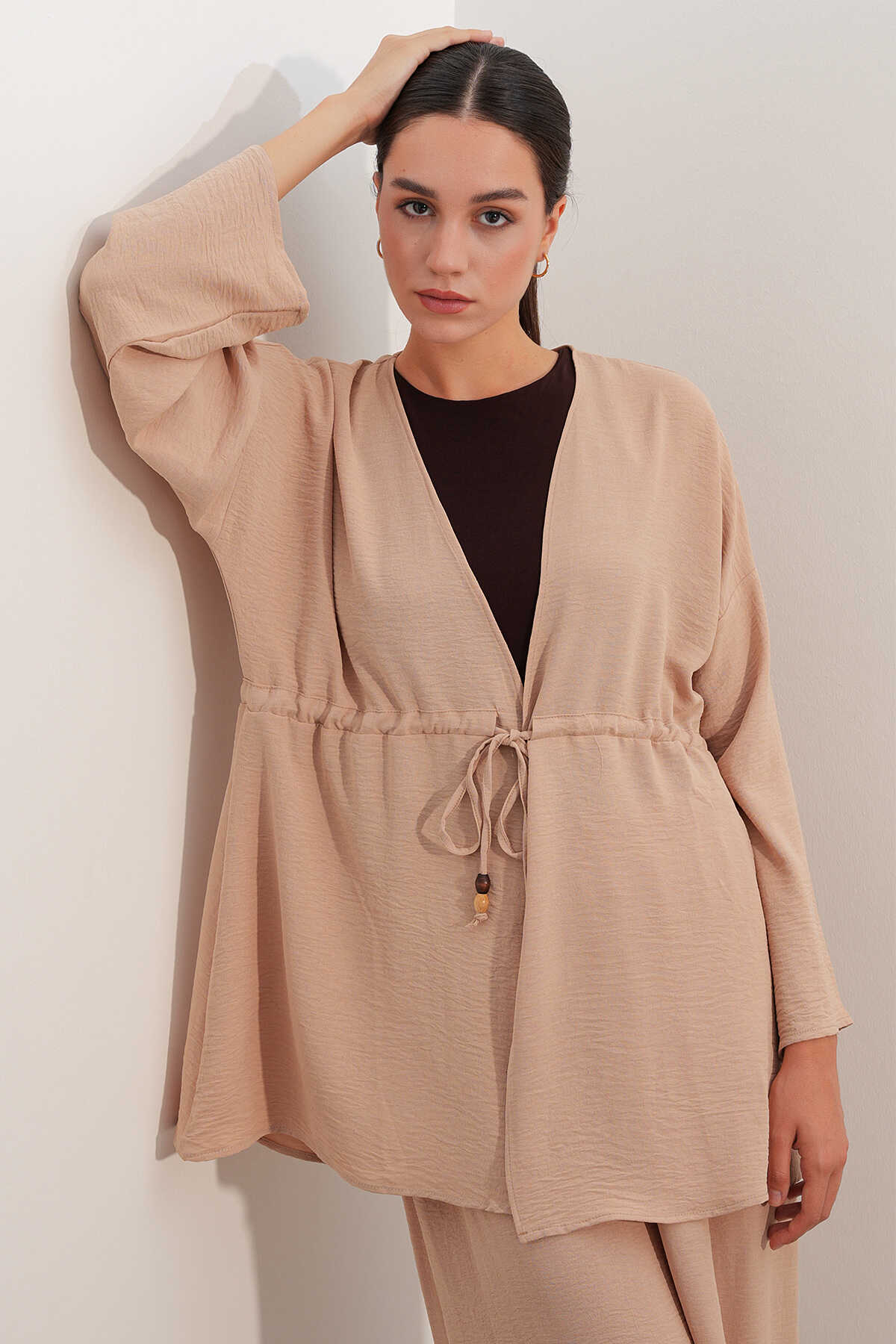 Kadın Ayrobin Kimono Pantolon İkili Takım 30101 - Bej - 2