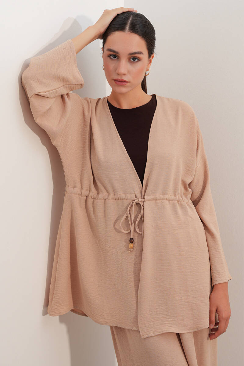 Kadın Ayrobin Kimono Pantolon İkili Takım 30101 - Bej (1)