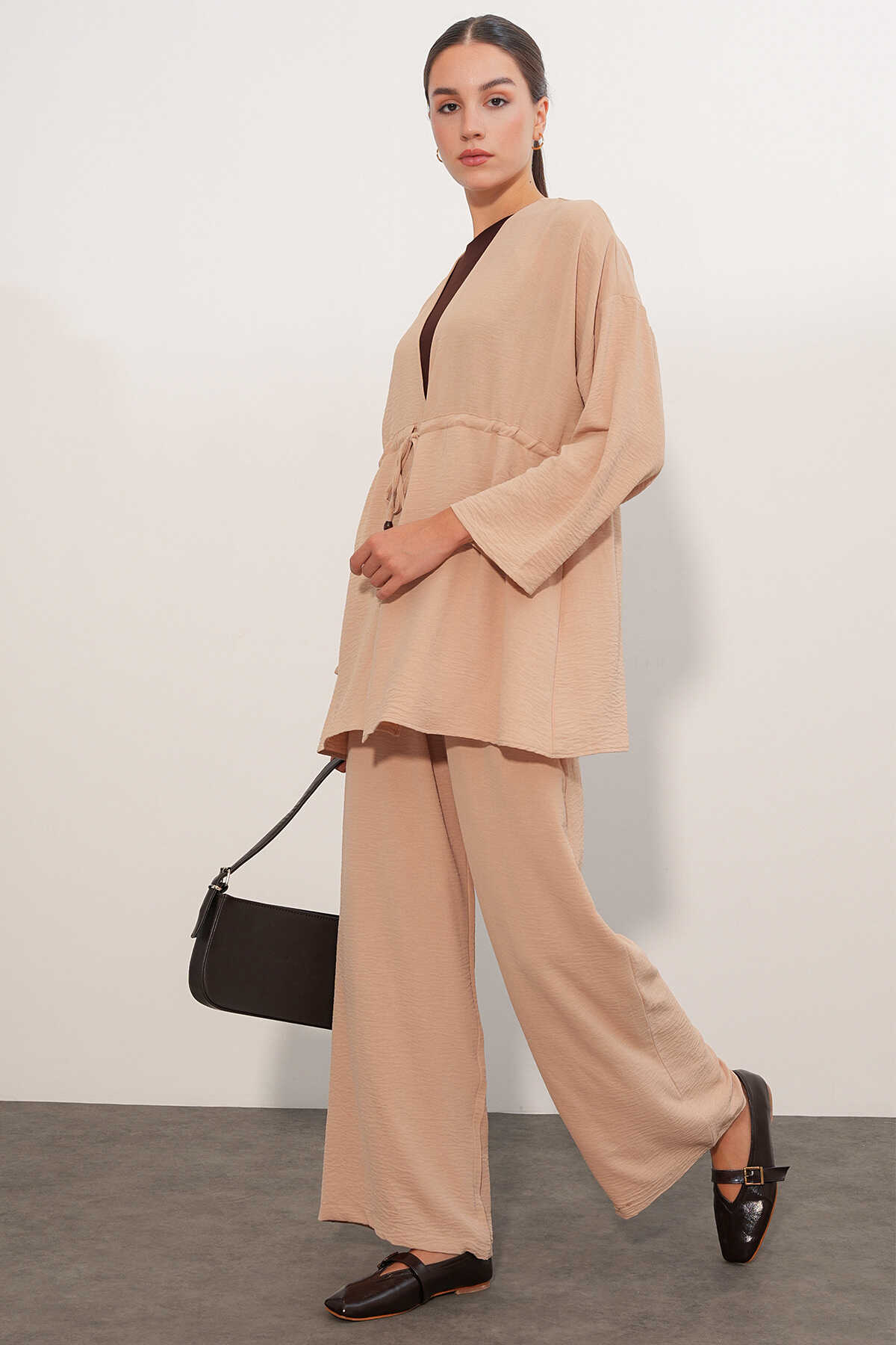 Kadın Ayrobin Kimono Pantolon İkili Takım 30101 - Bej - 3