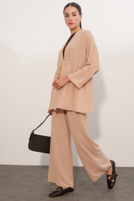 Kadın Ayrobin Kimono Pantolon İkili Takım 30101 - Bej - 3