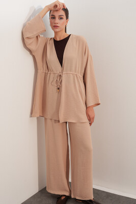 Kadın Ayrobin Kimono Pantolon İkili Takım 30101 - Bej - 4