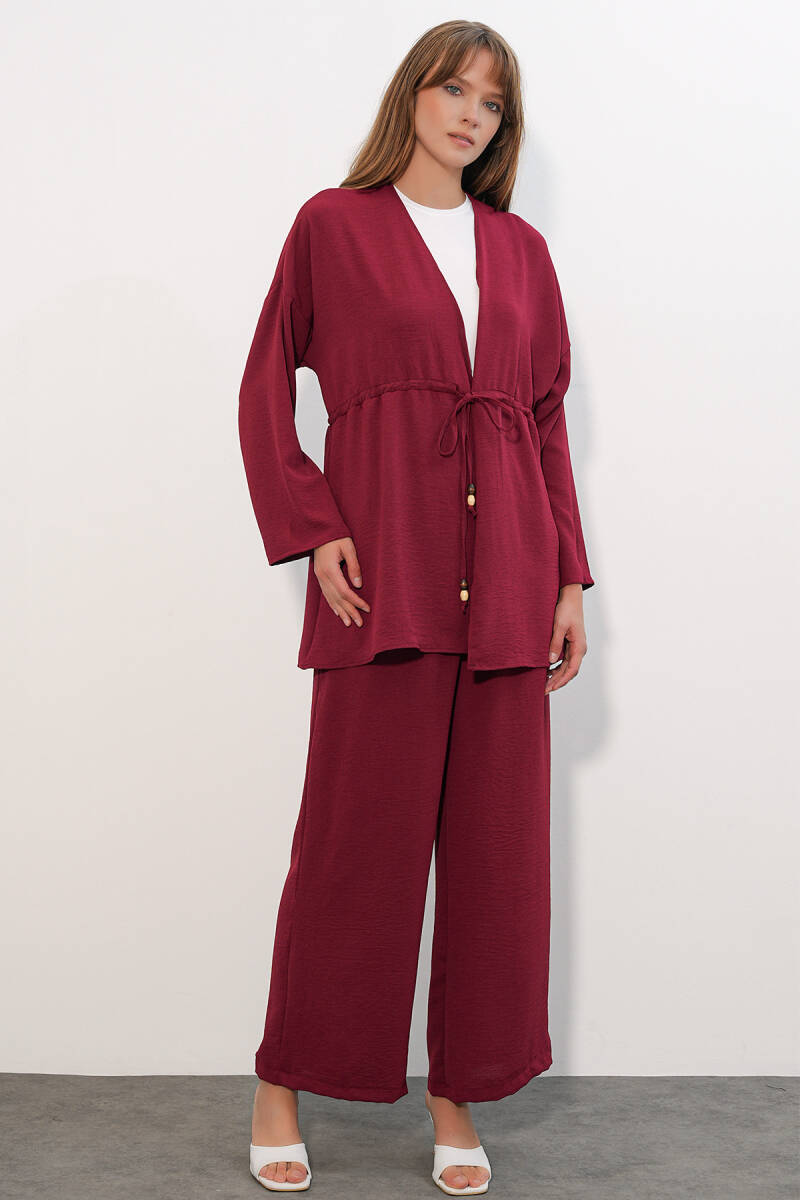 Kadın Ayrobin Kimono Pantolon İkili Takım 30101 - Bordo - BİGDART