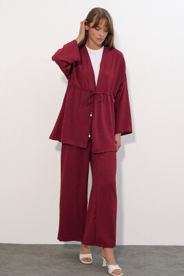 Kadın Ayrobin Kimono Pantolon İkili Takım 30101 - Bordo - 3
