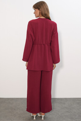 Kadın Ayrobin Kimono Pantolon İkili Takım 30101 - Bordo - 5
