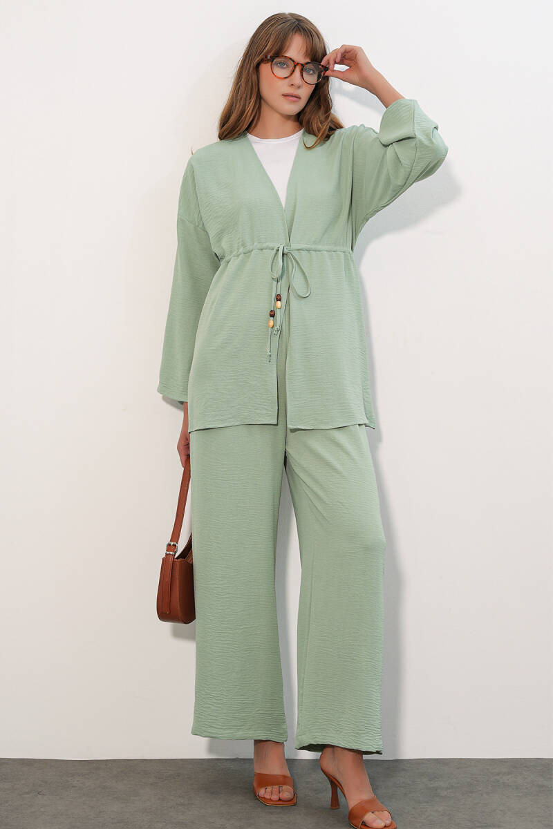 Kadın Ayrobin Kimono Pantolon İkili Takım 30101 - E.Yeşil - BİGDART