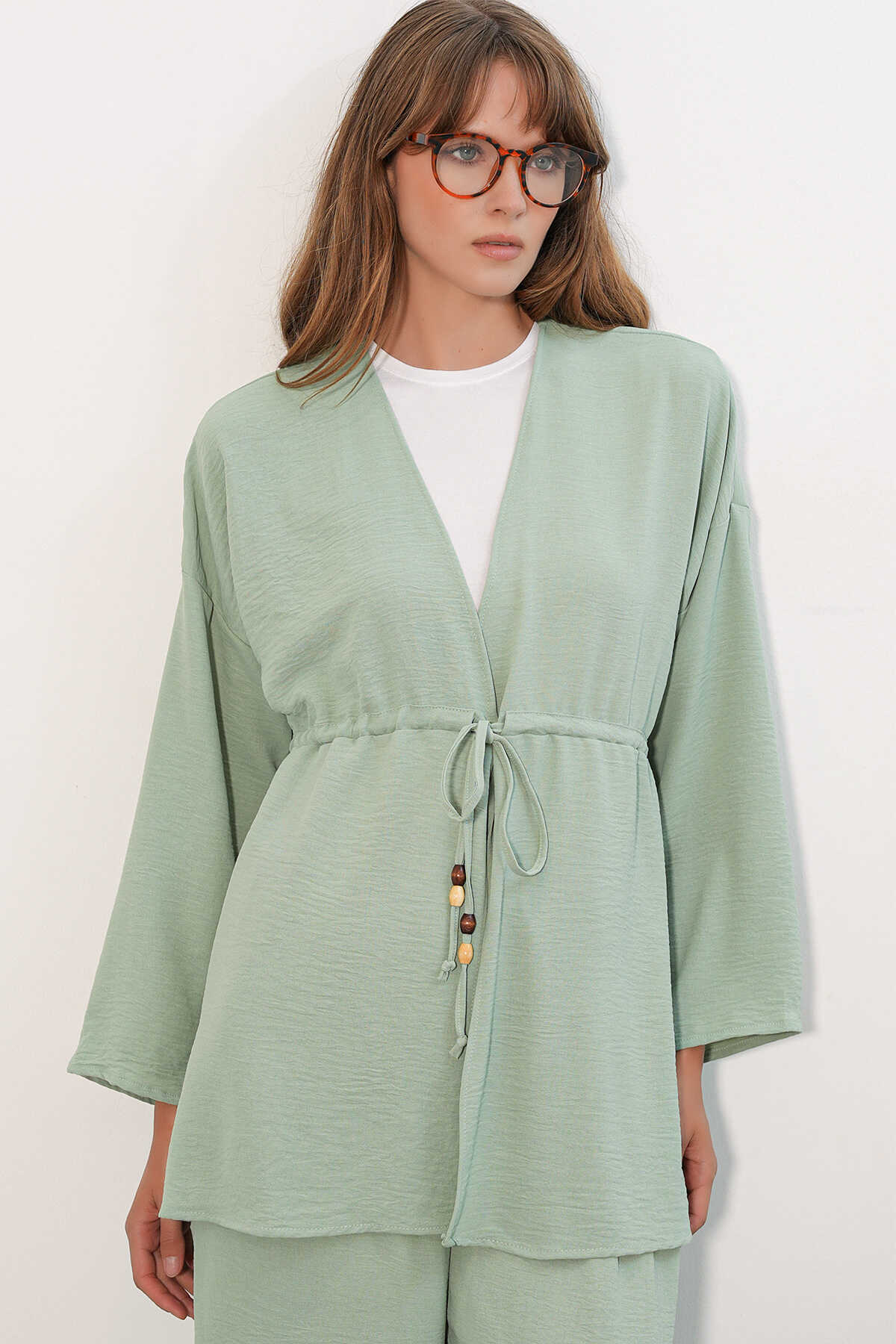 Kadın Ayrobin Kimono Pantolon İkili Takım 30101 - E.Yeşil - 2