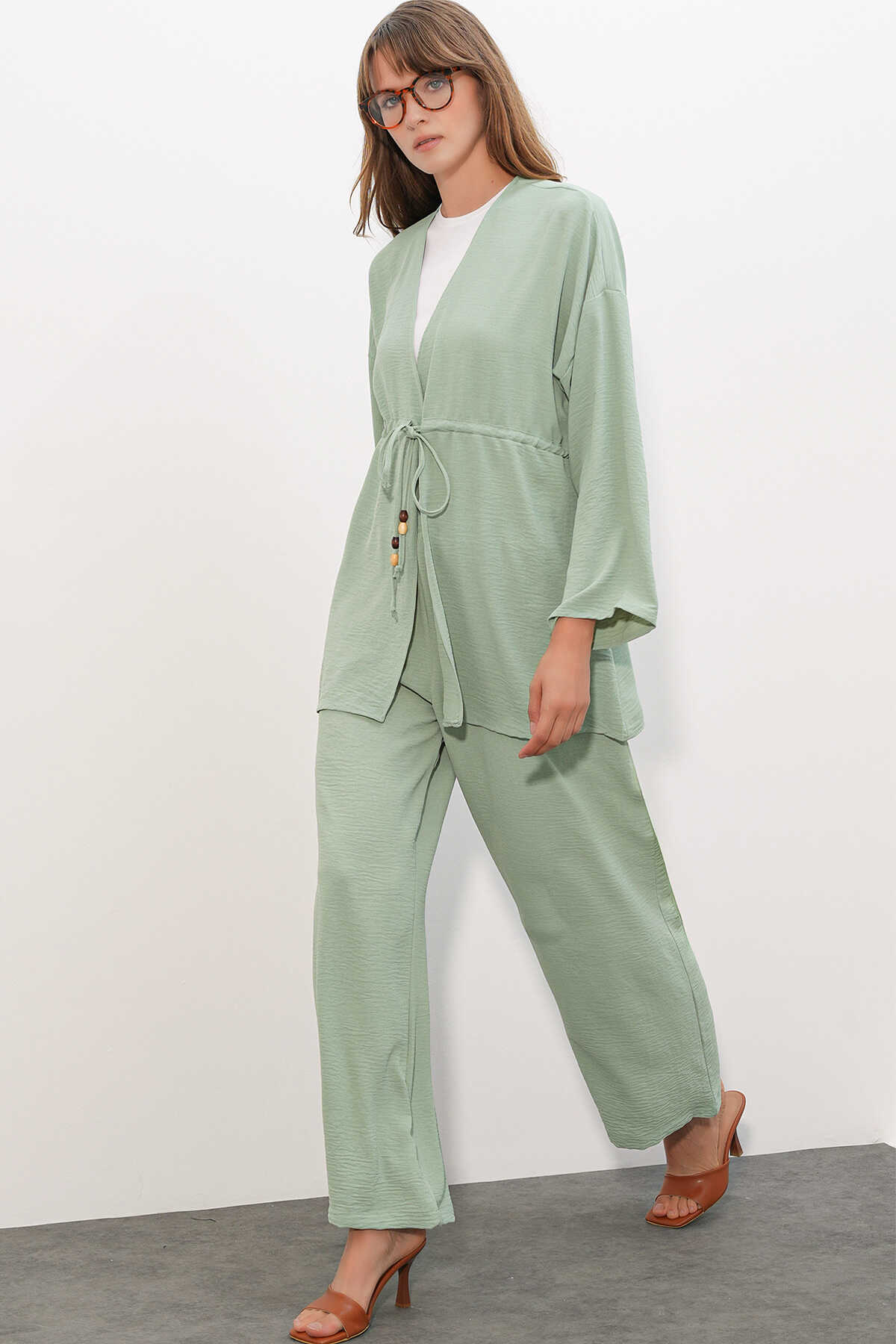 Kadın Ayrobin Kimono Pantolon İkili Takım 30101 - E.Yeşil - 3