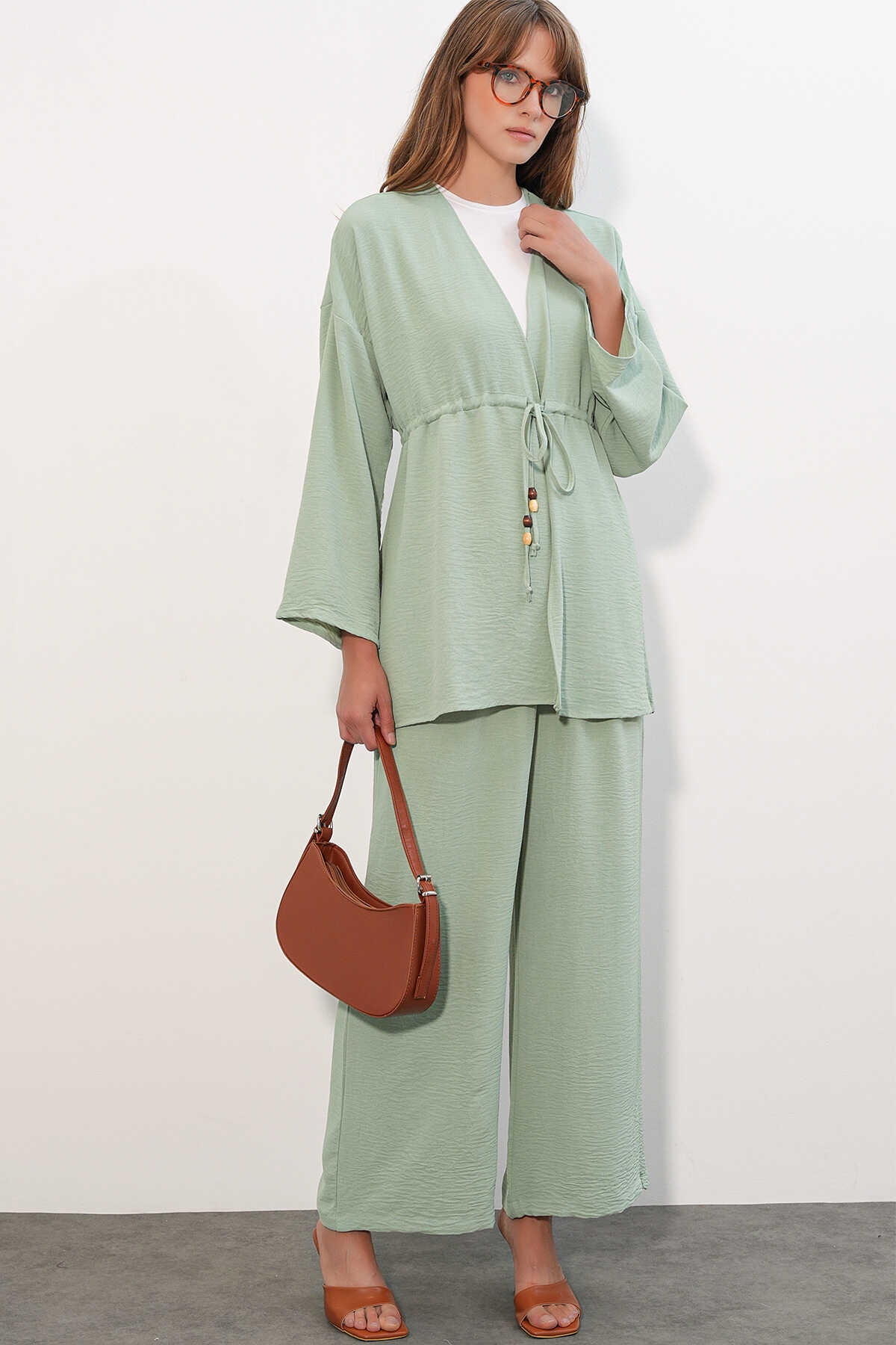 Kadın Ayrobin Kimono Pantolon İkili Takım 30101 - E.Yeşil - 4