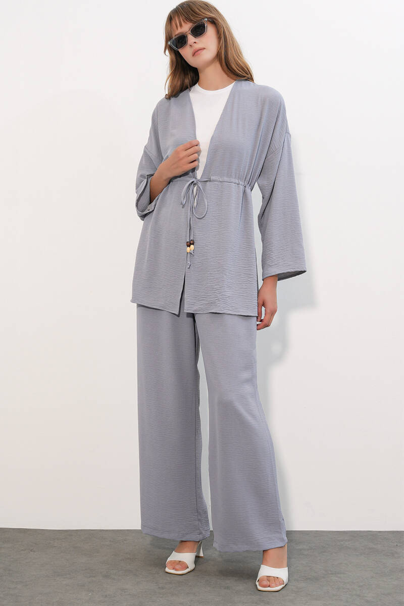 Kadın Ayrobin Kimono Pantolon İkili Takım 30101 - Gri - BİGDART