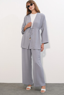 Kadın Ayrobin Kimono Pantolon İkili Takım 30101- Gri - 1