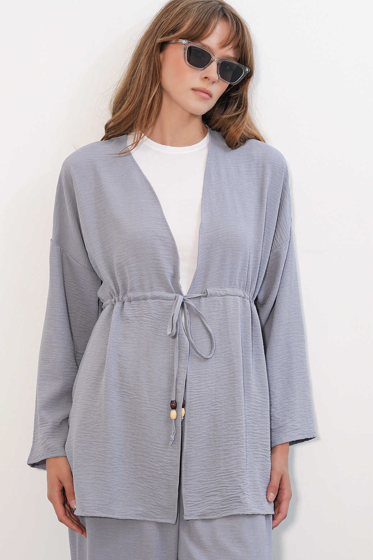 Kadın Ayrobin Kimono Pantolon İkili Takım 30101- Gri - 2
