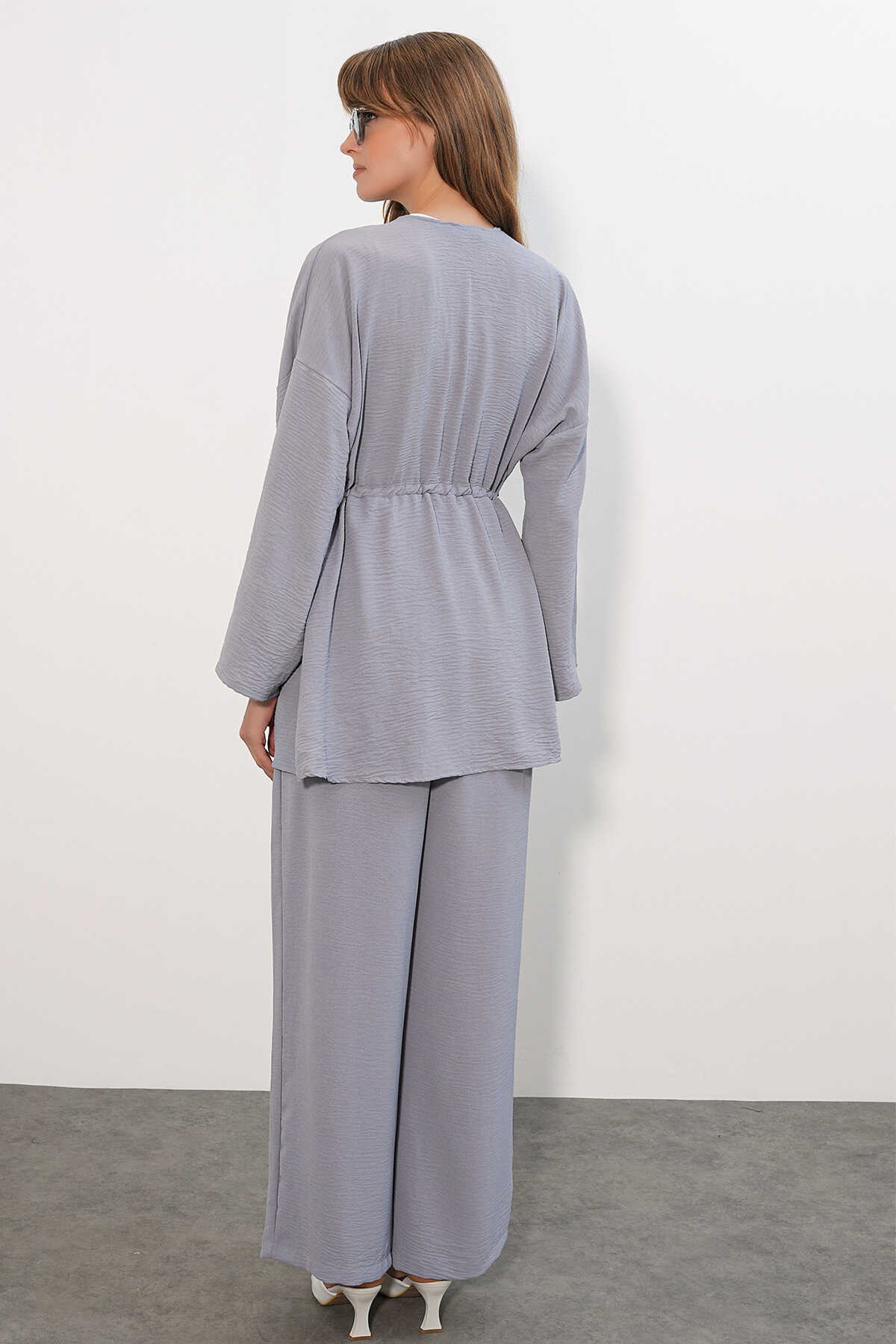 Kadın Ayrobin Kimono Pantolon İkili Takım 30101- Gri - 5