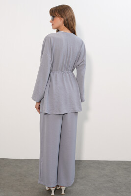 Kadın Ayrobin Kimono Pantolon İkili Takım 30101- Gri - 5