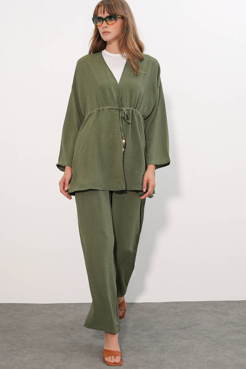 Kadın Ayrobin Kimono Pantolon İkili Takım 30101 - Haki - BİGDART