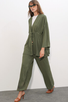 Kadın Ayrobin Kimono Pantolon İkili Takım 30101 - Haki - 3