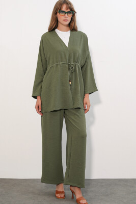 Kadın Ayrobin Kimono Pantolon İkili Takım 30101 - Haki - 4