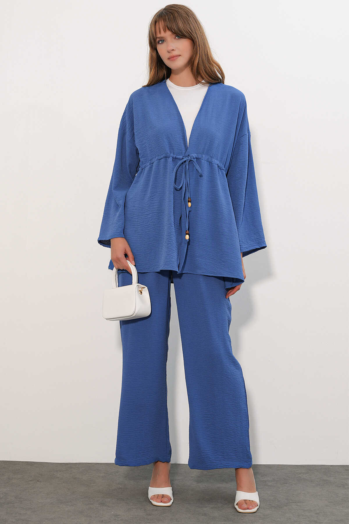 Kadın Ayrobin Kimono Pantolon İkili Takım 30101- İndigo - 1