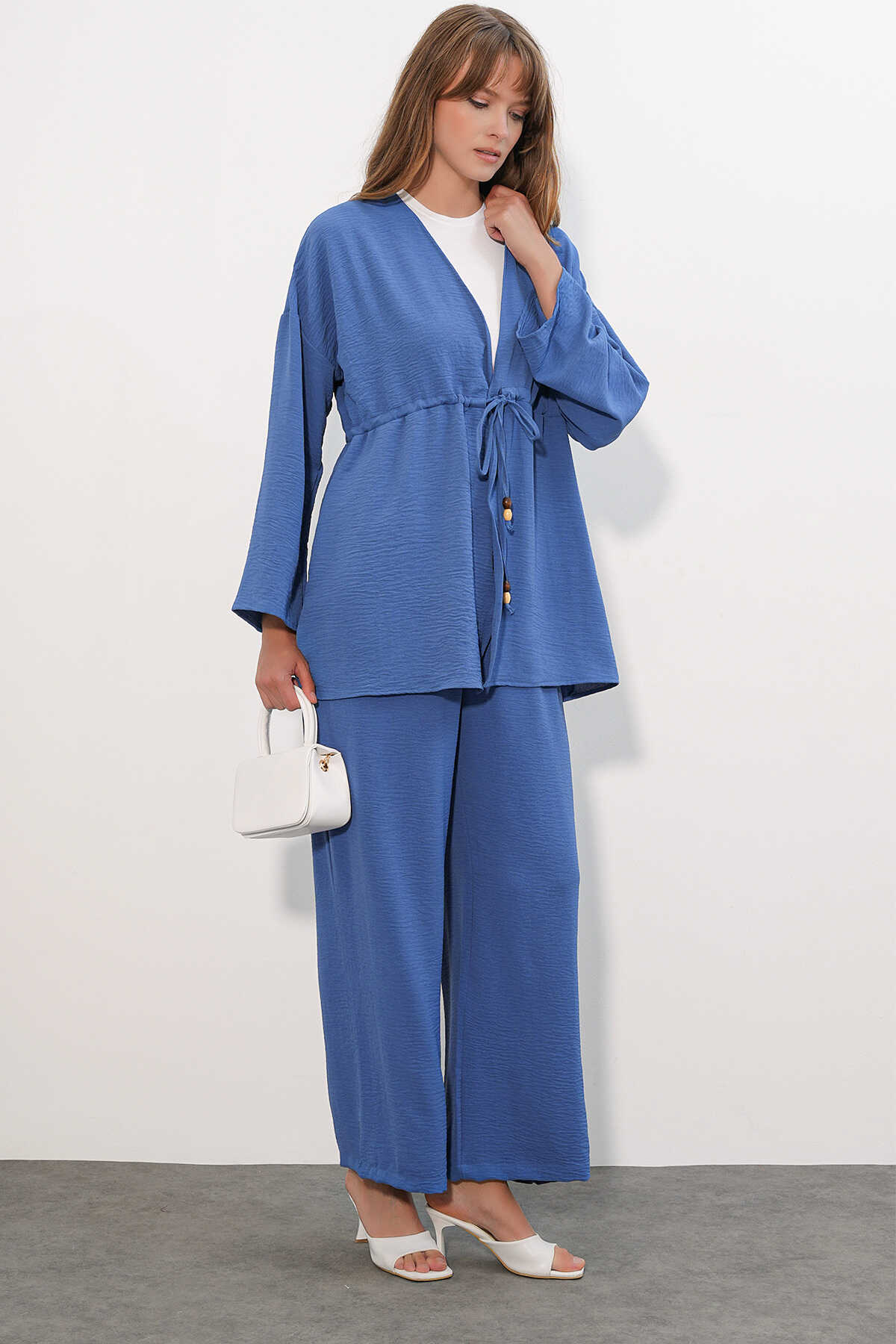 Kadın Ayrobin Kimono Pantolon İkili Takım 30101- İndigo - 3