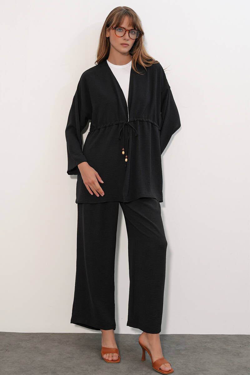 Kadın Ayrobin Kimono Pantolon İkili Takım 30101 - Siyah - BİGDART
