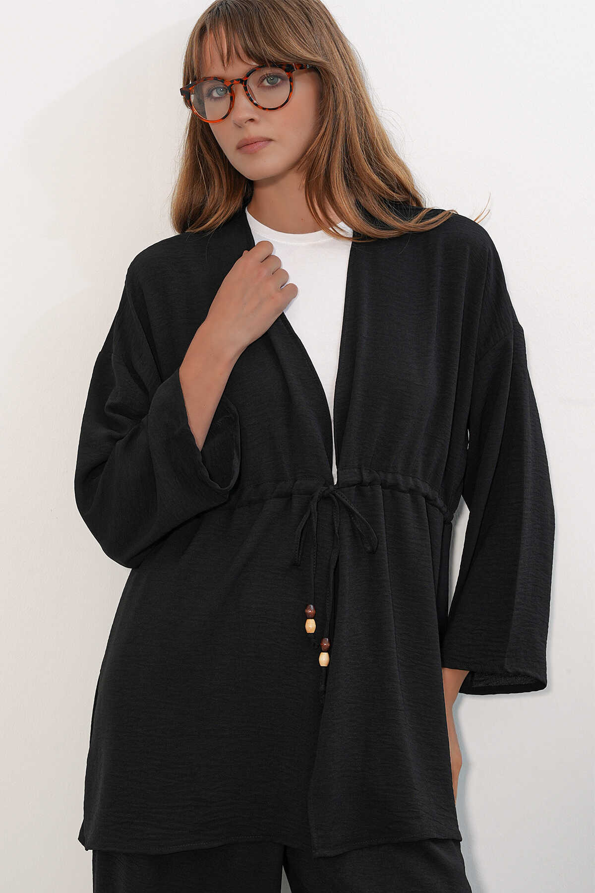 Kadın Ayrobin Kimono Pantolon İkili Takım 30101 - Siyah - 2