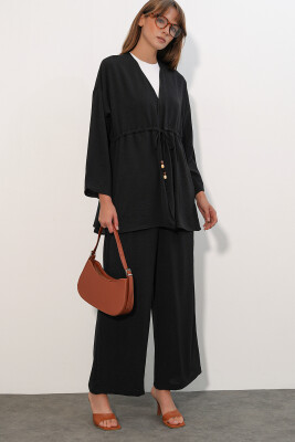 Kadın Ayrobin Kimono Pantolon İkili Takım 30101 - Siyah - 3