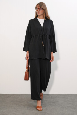 Kadın Ayrobin Kimono Pantolon İkili Takım 30101 - Siyah - 4