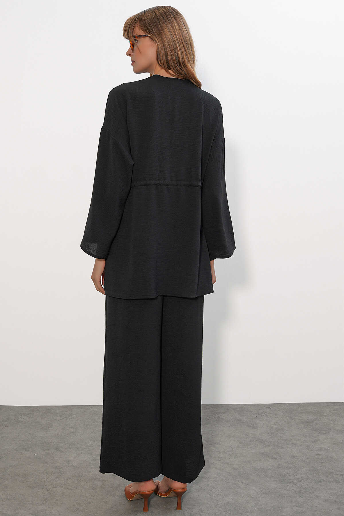 Kadın Ayrobin Kimono Pantolon İkili Takım 30101 - Siyah - 6