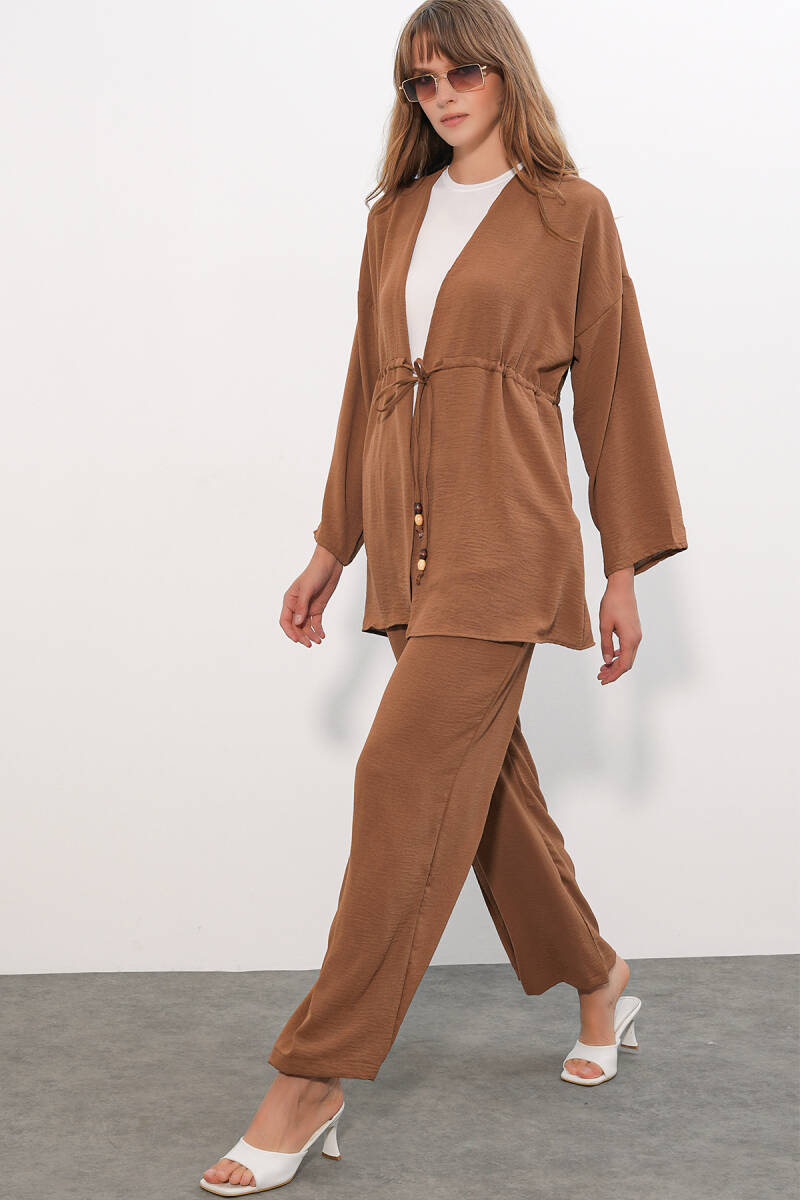 Kadın Ayrobin Kimono Pantolon İkili Takım 30101 - Taba - BİGDART