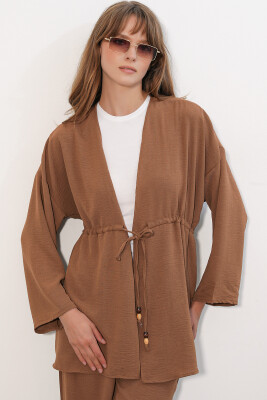 Kadın Ayrobin Kimono Pantolon İkili Takım 30101- Taba - 2