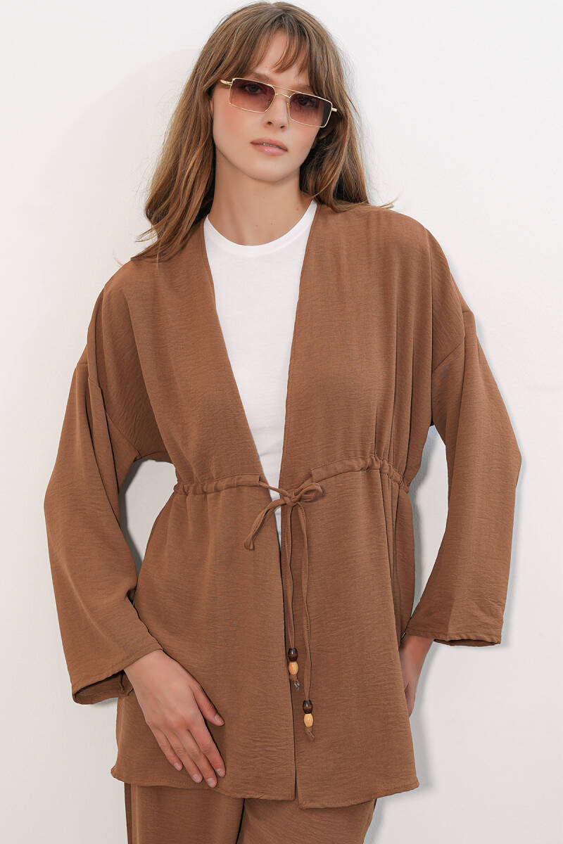 Kadın Ayrobin Kimono Pantolon İkili Takım 30101- Taba (1)
