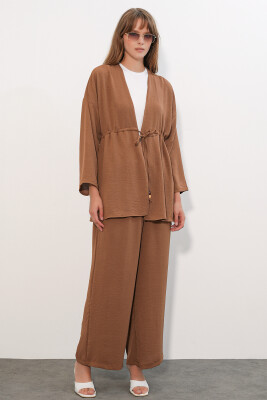 Kadın Ayrobin Kimono Pantolon İkili Takım 30101- Taba - 3