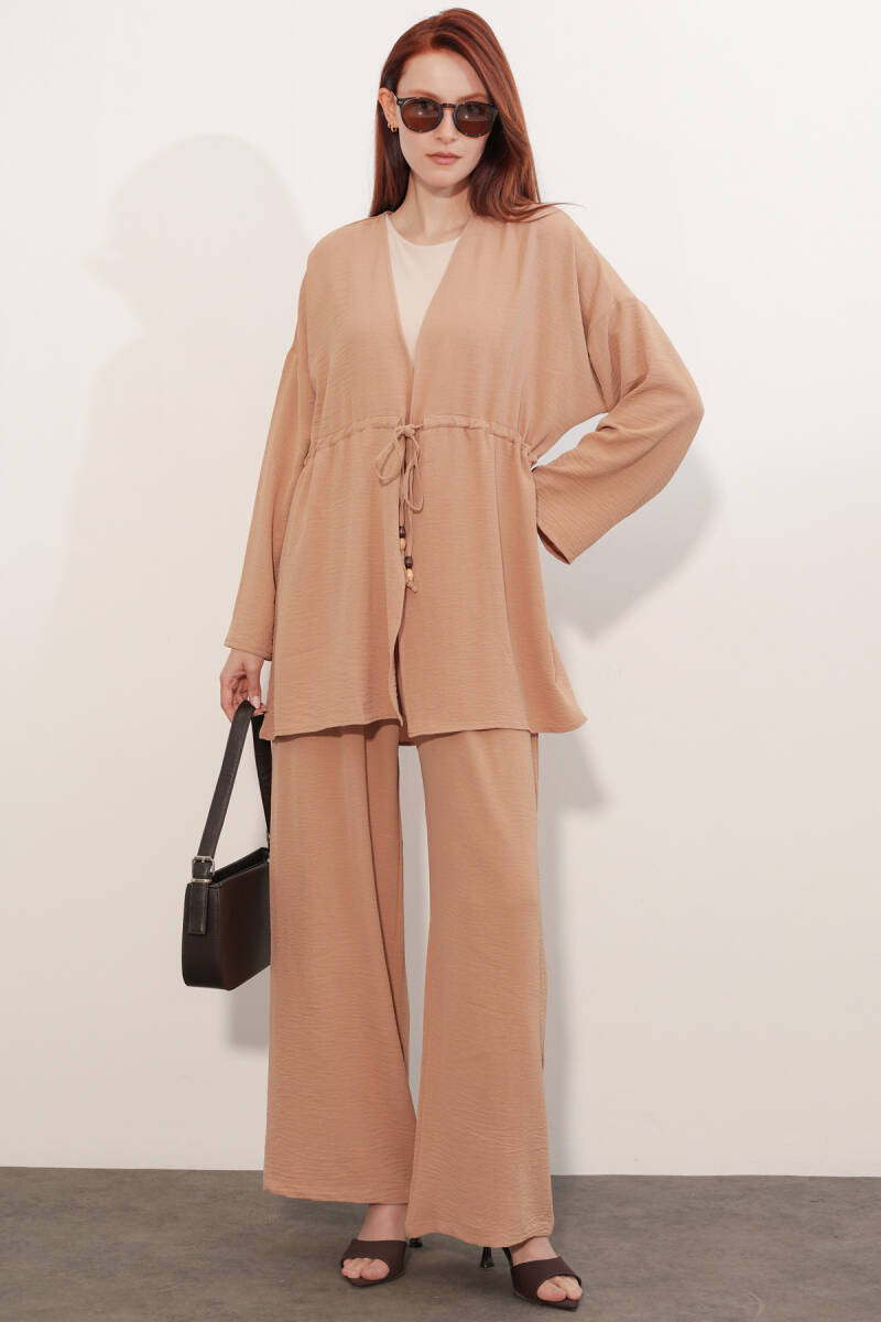 Kadın Ayrobin Kimono Pantolon İkili Takım 30101 - Vizon
