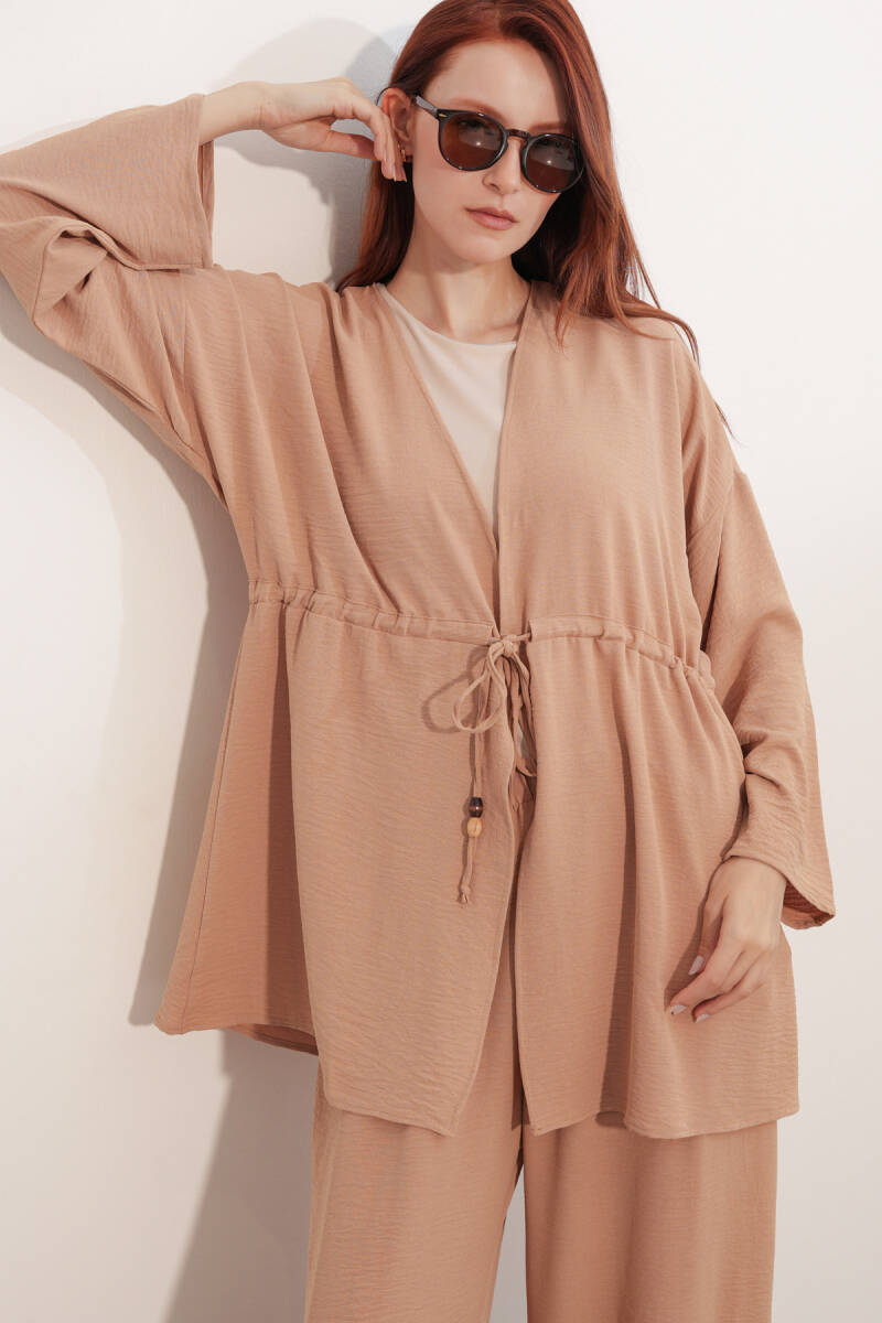 Kadın Ayrobin Kimono Pantolon İkili Takım 30101 - Vizon (1)