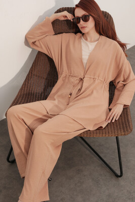 Kadın Ayrobin Kimono Pantolon İkili Takım 30101 - Vizon - 3