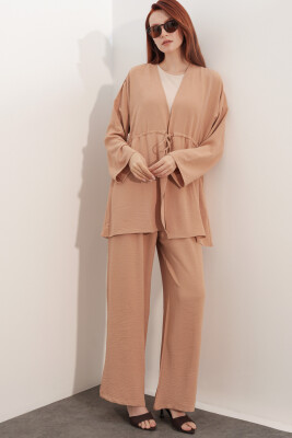 Kadın Ayrobin Kimono Pantolon İkili Takım 30101 - Vizon - 4