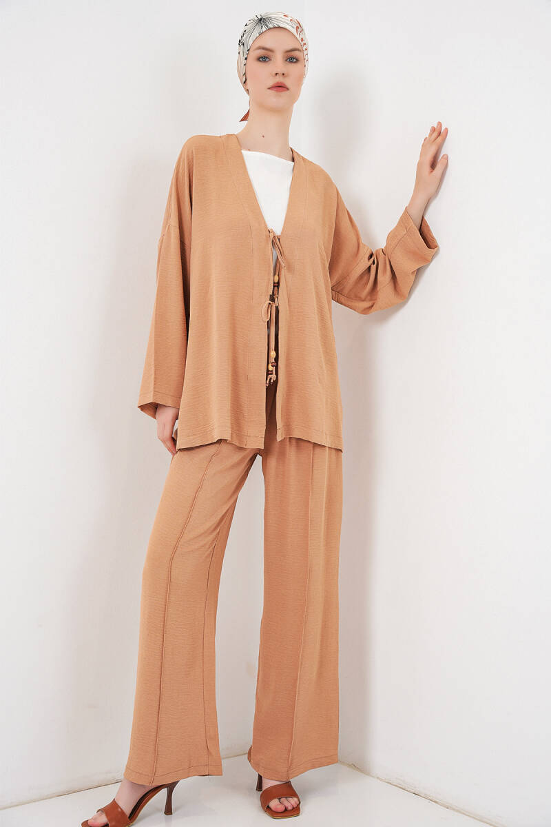 Kadın Ayrobin Kimono Pantolon İkili Takım 6739 - Bisküvi - BİGDART